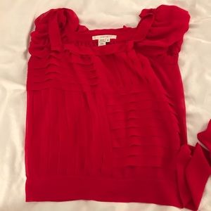 Red short sleeve sheer blouse